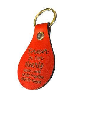Memorial Leather Keychain, Red, Engraved Forever in Our Hearts, Always Loved